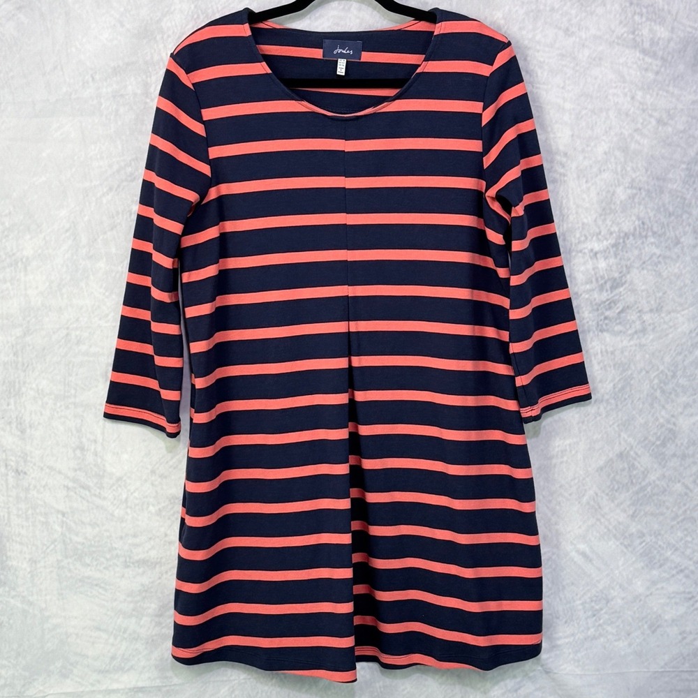 Joules Striped Dress Womens Size 10 Navy Red striped Pockets nautical preppy